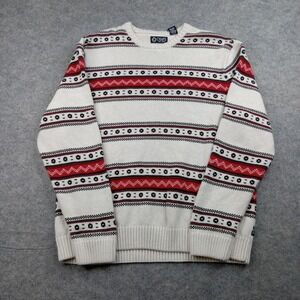 Chaps Sweater Mens XL Cream Red Fair Isle Knit Crewneck Holiday Pullover Nordic